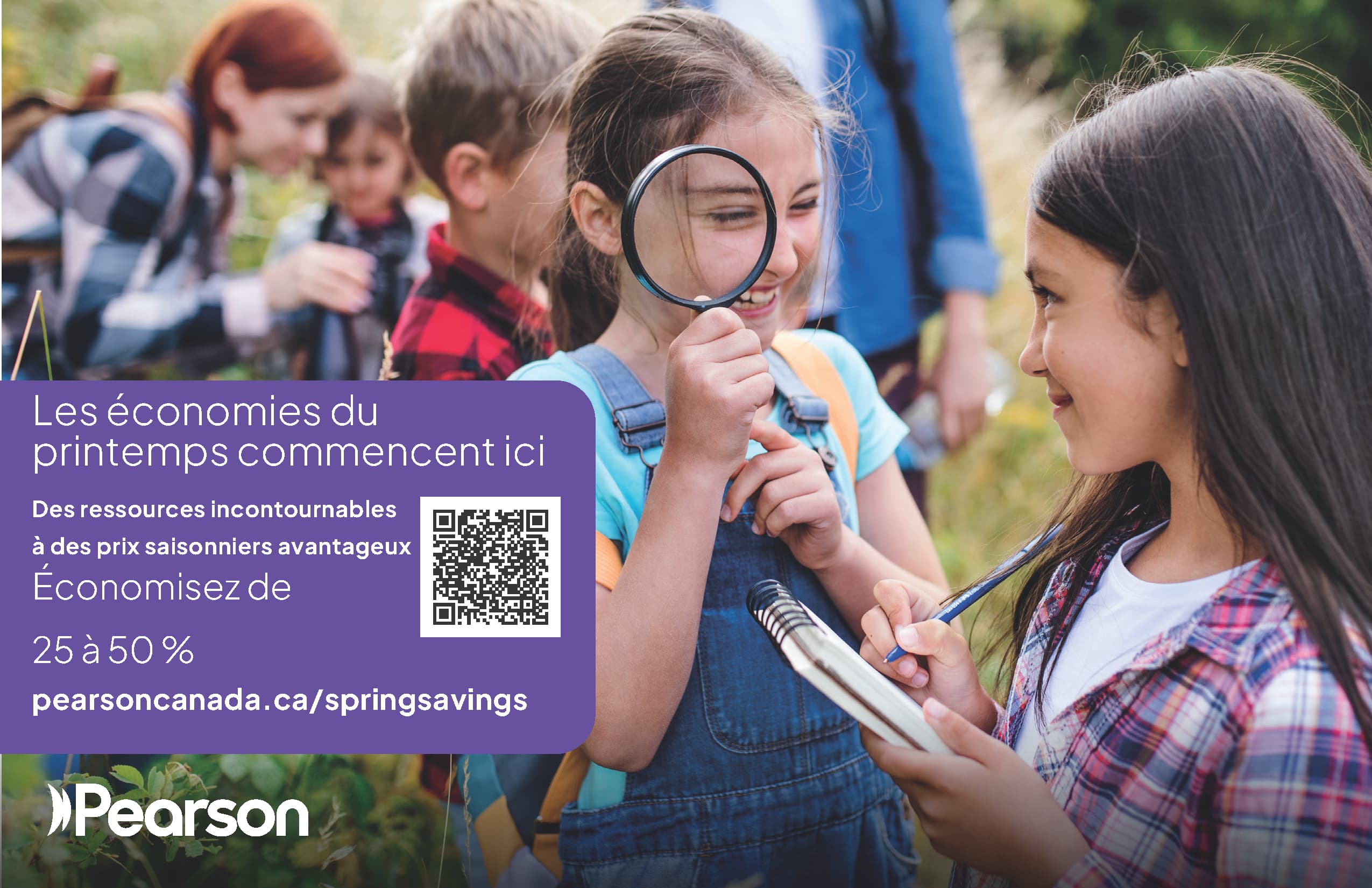 An advertisement for Mathology.ca featuring digital and print math resources. On the left, a laptop and tablet display the Mathology online platform. On the right, an array of Mathology products is shown, including Little Books, Practice Workbooks, Math Mats, and Activity Kits for various grade levels. The banner headline says: “Inspiring Positive Math Stories” with a call to action for a free 30-day trial at Pearson Canada’s website.